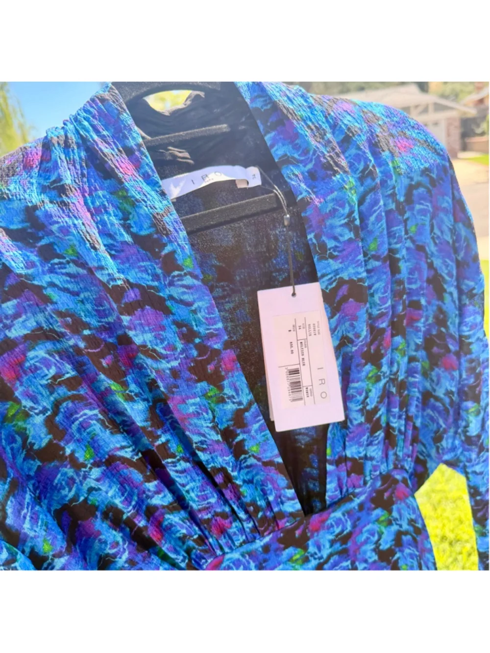 IRO Nollie Dress Blue Purple Floral Long Sleeve Maxi Size 34 US 2 4 XS Small NWT